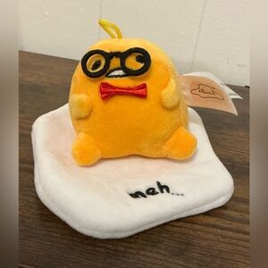 Rare Fiesta Sanrio new 2023 Gudetama The Lazy Egg Nerd Glasses Meh Plush toy